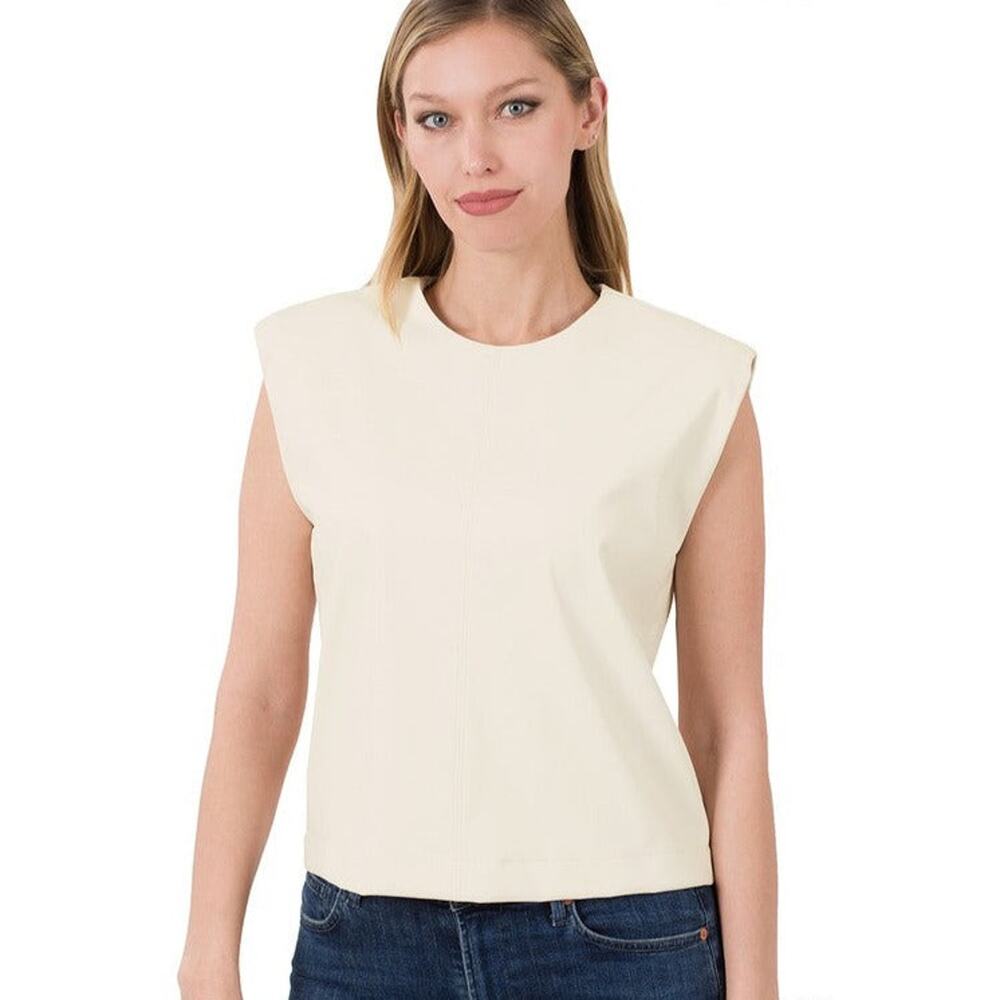Rock Me Baby Pleather Top- Off White